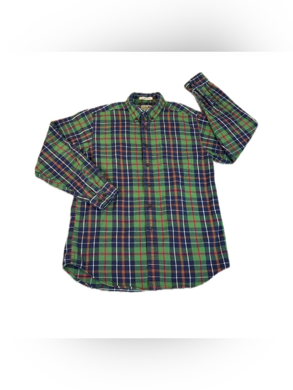 Vintage L.L.Bean Green Plaid Men's Flannel Checkered Cotton Shirt Med Reg